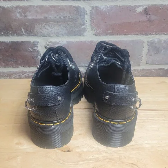 New Womens Dr Martens 1461 Quad HDW Piercing Black Milled Leather Boot Goth Sz 8 - Picture 4 of 5